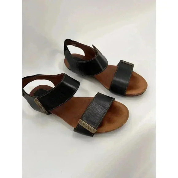 Bussola Black Maynila Flat Adjustable Sandals Leather Women's EU 39 US 8 EUC - Picture 2 of 12